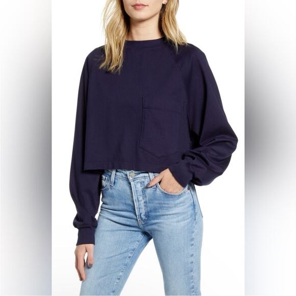 AG Adriano Goldschmied Women's Cubo Sweatshirt Indigo Ink Blue Cropped Womens M - Picture 1 of 7